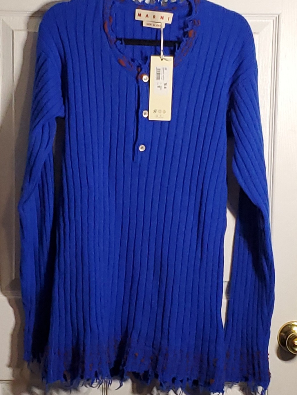 Marni Men’s Ribbed Long-Sleeve Sweater - Royal Blue Size 50-Large -Authentic
